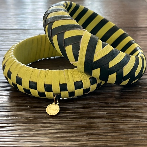 Adolfo Dominguez Jewelry - Adolfo Dominguez Black and Green Leather Wrapped Bangle Bracelets.